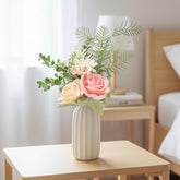 Faux Flowers With Vase - Rose Artificial Flowers In Vase For Coffee Table Centerpiece Entryway Decoration, Rustic Floral Arrangement For Living Room Kitchen Farmhouse Home Decor