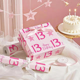 Girl 13Th Birthday Wrapping Paper - Mini Roll - 17 Inch X 16.5 Feet - Teen Girl Pink Stars With 13 Happy Birthday Design Perfect For Party, Holiday