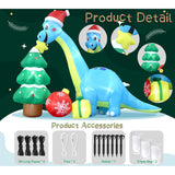 13.6 Ft Long Christmas Inflatable Decorations, Huge Xmas Inflatable Dragon Dinosaur With Trees Gift Hats Decors Built-In