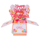 Pop Up Birthday Card, Heartfelt & Funny 3D Popup Birthday Greeting Card With Envelope Pink Sweet Foldable Gift Decoration Box For Women (For Grandma)