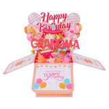 Pop Up Birthday Card, Heartfelt & Funny 3D Popup Birthday Greeting Card With Envelope Pink Sweet Foldable Gift Decoration Box For Women (For Grandma)