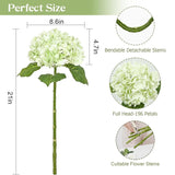 21" Real Touch Hydrangea Artificial Flowers With Long Stem & Leaves, Full Latex Faux Hydrangea Flowers For Home Decor Party Floral Arrangements Wedding Bouquets Centerpieces, Green 3Pcs