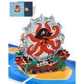 Octopus Pop Up Card With Envelope - Cool Pirate Captain Fun 3D Card For All Occasion Birthday Christmas Valentines Easter With Blank Note, Surprise Gifts For Boys Kids Son Brother Friends