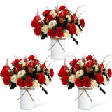 3 Sets 3 Sets Valentine'S Day Table Centerpiece Artificial Roses With Fake Bouquets And Metal Pot Vase Floral Arrangements For Wedding Holiday Dining Event Table Decor (Red)