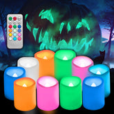 10 Pcs Colored Flameless Flickering Remote Control Led Votive Tea Light Timer Candles/Color Changing Battery Operated Led Fake Candle For Outdoor Halloween Pumpkin Light Christmas Decorations