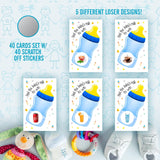 Find The Babys Milk Scratch Off Game, Its A Boy Baby Shower Easy To Play Silly Games, Funny Idea, Ice Breaker Activity. Raffle Cards, Blue Bottle, Set Of 40 Cards Made In Usa