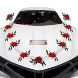 Artificial Wedding Car Decorations Kit With Suction Cups - Flowers, Bouquet, Ribbon Set - Artificial Rose Flowers For Car - Red