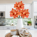 3Pcs Amaryllis Artificial Flowers 17.3 Inch Faux Amaryllis Flowers Stems With 4 Heads Silk Floral Bouquet For Home Room Vase Table Centerpiece Wedding Party Arrangement(Orange)