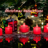 24 Pack Flameless Led Tea Lights Candles, Flickering Red Battery Operated Electronic Fake Candles, Decorations For Wedding, Party, Christmas, Halloween (Red)