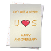 Happy Anniversary Card For Husband, Wife, Boyfriend, Girlfriend, Pixel Heart Wordplay
