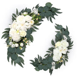 Wedding Arch Flowers 2 Pack, Artificial White Roses And Greenery Swag For Welcome Sign Decorations, Ceremony Backdrop, Reception Arch Decor