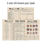 30Th Birthday Party Games, Born In 1996 Games Bundle, Set Of 5 Activities For 10 Guests, Birthday Party Supplies For Adults, Pack Of 50 Cards