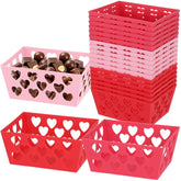 18 Pcs Pink Red Valentine'S Day Baskets, 5.51 X 4.33 X 2.44 Small Heart Hollowed Plastic Food Fruit Bread Valentine Baskets Bulk Empty Love Gift Container Storage Bins For Valentine'S Day Party Favor