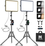 2-Pack LED Video Light Kit Dimmable 2800-6500K with Tripod & Phone Holder for Studio