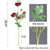 Artificial Ranunculus Flowers With Real Touch Stem Spray For Home Garden Decoration (Red)