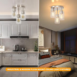 3 Light Brushed Nickel Ceiling Light Clear Glass Semi Flush Mount Modern Fixture
