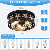 12.6 Inch Black Crystal Flush Mount Ceiling Light 3 Light Farmhouse Fixture