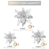 24 Pieces Christmas Glitter Artificial Poinsettia Flowers Christmas Flowers Decorations Wedding Xmas Tree New Year Ornaments