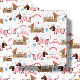 Dog Birthday Wrapping Paper Roll For Girls, Mini Roll, Pink Dachshund With Cake, Balloon And Happy Birthday Text Design Gift Wrap For Kids, Pet Lovers, Puppy Party, 17 Inches X 16.4 Feet