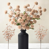 10Pcs Fake Silk Pompon Mum Artificial Flowers, Bulk Faux Mini Chrysanthemums, For Centerpieces Wedding Fillers Champagne Arrangements Boho Decor, No Vase, Beige