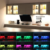 RGB Under Cabinet LED Lighting Kit with Warm White Light Dimmable Linkable LED Light Bars Plug In Setup