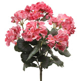 Vibrant Pink Real Touch Artificial Geranium Bush | 18" Uv-Resistant Faux Silk Flowers With 7 Fronds For Indoor/Outdoor Home, Garden, Patio & Cemetery Décor - Pack Of 1