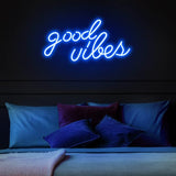 Good Vibes Neon Sign Blue LED Wall Light 16.1x8.3 Inch Bedroom Room Decor Olekki