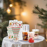 50 Sets Christmas Plastic Party Cups With Straws And Lids,12Oz Disposable Holiday Clear Cups Santa Tree Stocking Printed For Xmas Party, Celebrations, School, Office, Family Gatherings
