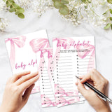 Baby Alphabet Game Cards For Baby Shower Games Activity, 30 Pink Bow Baby Shower Game Cards, Gender Reveal Party Games Supplies & Activities -P05