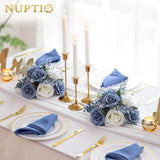 Flower Ball Centerpieces For Tables: Dusty Blue & White Artificial Rose Fake Floral Arrangement For Wedding Party Centerpiece Decorations 9.4 Inch Diameter 2 Pcs