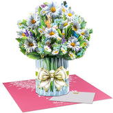 3D Pop-Up Daisy Bouquet Card White Daisies Birthday Card For Women Mother'S Day Floral Greeting Card For Get Well Soon Thinking Of You Anniversary Thank You Spring Gift