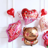 Valentines Day Decorations With Red Heart Balloons And Love Balloon, 13Pcs Rose Flower Bear Heart Foil Balloons For Wedding Anniversary Romantic I Love You Decorations