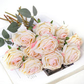 12Pcs Lifelike Roses Artificial Flowers 16.5" Dried Vintage Fake Silk Rose Flowers With Stems Leaves Bouquet Arrangement Wedding Centerpieces, Coffee Table Home Vase Decor,Pink White