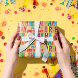 Kraft Wrapping Paper Roll - Mini Roll - Colorful Text Happy Birthday Design Great For Birthday, Party, Baby Shower - 17 Inches X 32.8 Feet