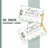 Greenery Diaper Raffle Game Kit - Safari Animals Theme - 1 Sign & 50 Tickets, Shower Decoration, Gender Reveal - B05