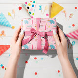 3Rd Birthday Wrapping Paper Roll - Pink Happy Birthday With Cute Animal Design For Age3 Baby Girl, Party, Baby Shower - Mini Roll - 17 Inches X 16.4 Feet (23.2 Sq.Ft.)