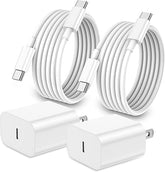 2 Pack 20W USB C Fast Wall Charger with 6FT USB C to USB C Cable for iPhone 17 16 15 iPad
