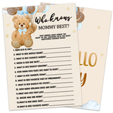 Baby Shower Game Cards, Bear Theme Who Knows Mommy Best Game Card For Baby Shower Party, Funny And Easy Icebreaker Gender Reveal Party Games Ideas Activity For Parent-To-Be, 30 Double Print Cards
