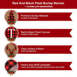 Merry Christmas Banner Burlap Garland & Vintage Xmas Banner For Fireplace Mantel - Black & Red Plaid Letters - Xmas Party Supplies