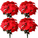 8 Pack Bulk Christmas Artificial Poinsettia Flowers Stem Bouquets Outdoors With 40Pcs 8.2 Inch Red Poinsettia Flowers Heads For Christmas Tree, Xmas Garland, Vase, Window Box, Porch Decorations