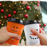 100 Sets Christmas Disposable Coffee Cups 12 Oz Insulated Ripple Wall Paper Cup With Lid, Xmas Disposable Coffee Espresso Cups Tea Cups For Cold Hot Liquids Drinking Party Supplies (Cute)