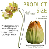 Green Orchid Artificial Flowers With Ceramic Vase, Artificial Phalaenopsis Flowers For Home Décor, Fake Flowers In Vase For Centerpieces, 1 Piece