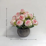 Artificial Flower Mini Potted Plant, Small Pink Roses + Paper Pulp Round Vase, Small Fake Plants Potted Plant Decoration, Suitable For Office, Bookshelf, Dining Table, Living Room, Desk, Wedding