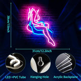 Lady Neon Sign Pink Blue LED Wall Light USB Powered for Bedroom Bar Office Room Decor