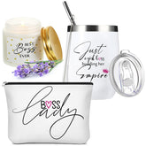 3 Pcs Boss Gifts For Women Lady Best Boss Ever Thank You Appreciation Gifts Sets 12 Oz Lady Tumbler Mug 3.5 Oz Candle Makeup Bag For Female Leader Manager Office Team Valentines Day Birthday
