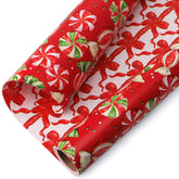Christmas Wrapping Paper Mini Roll Reversible Red Christmas Candy And Bow Gift Wrapping Paper Rolls Holiday Presents Decoration-17 Inch X 33 Feet