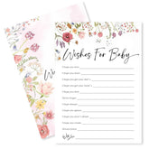 Floral Fill In Baby Shower Game Cards - Wishes For Baby Game For Boys & Girls - Watercolor Flowers Baby Announcement Gender Reveal Baby Shower Party Activities For New Parents To Be - B03