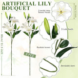 6 Pcs 18 Heads Artificial Lily Flowers 31.5'' Lily Flowers Long Stem Fake Bouquet Latex Realistic 3 Big Flower Heads And 3 Bud For Tall Vase Home Table Wedding Decoration(White)