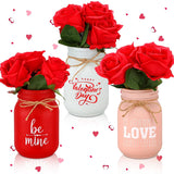 3 Set Valentines Centerpieces For Tables Valentines Day Table Decor Including 3 Pcs Decorative Mason Jars And 3 Pcs Bundle Red Roses For Home Office Bathroom Decor