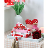 Valentines Tiered Tray Decor, Mini Wood Book Stack With Bead Garland For Valentine Decor, Hug Xoxo Kiss Mini Faux Decorative Books Bundle, Farmhouse Decor For Table Mantle Shelves